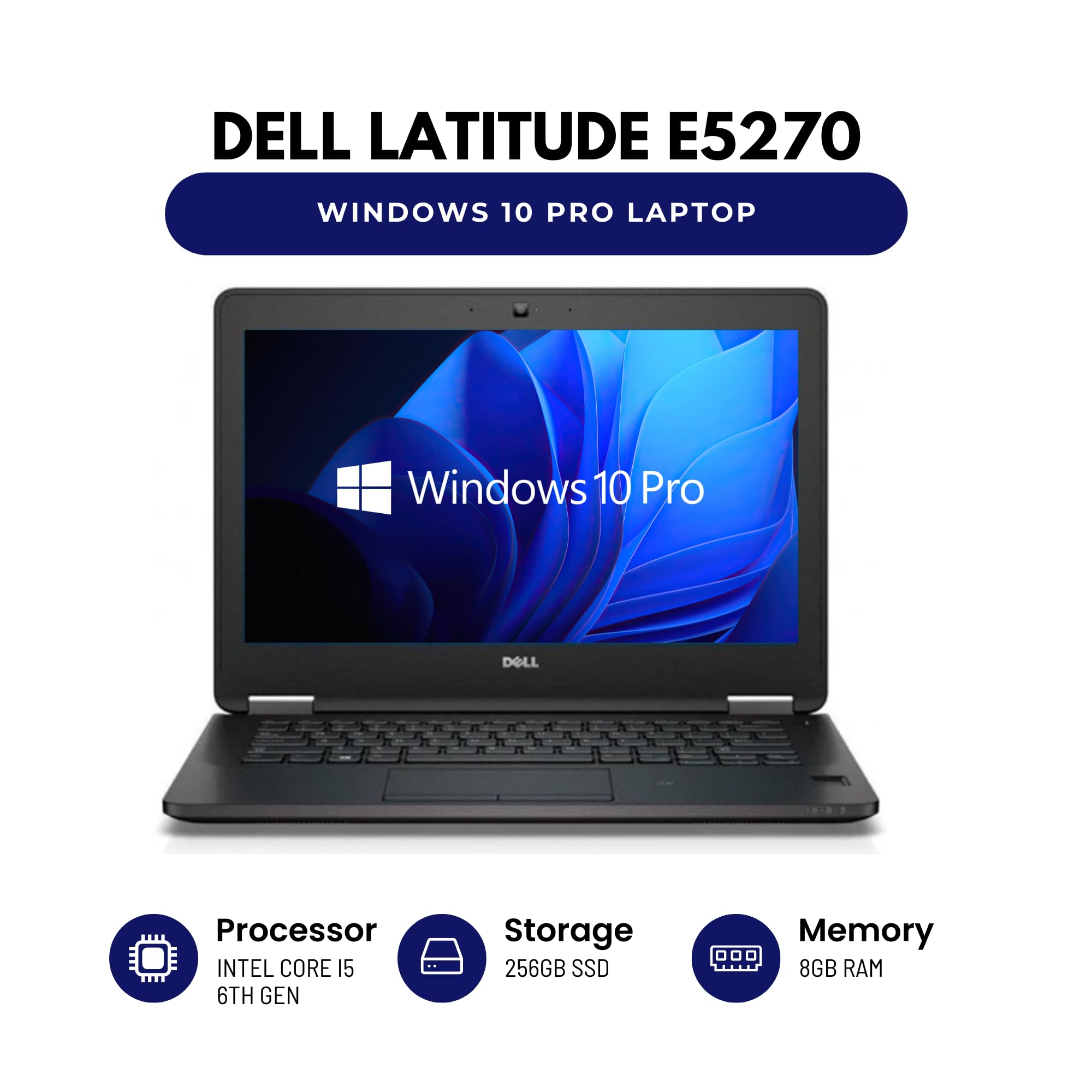 Dell Latitude E5270 12.5" Laptop - Intel Core i5 6th Gen CPU - 8GB RAM - 256GB SSD - Windows 10 Pro (Renewed)