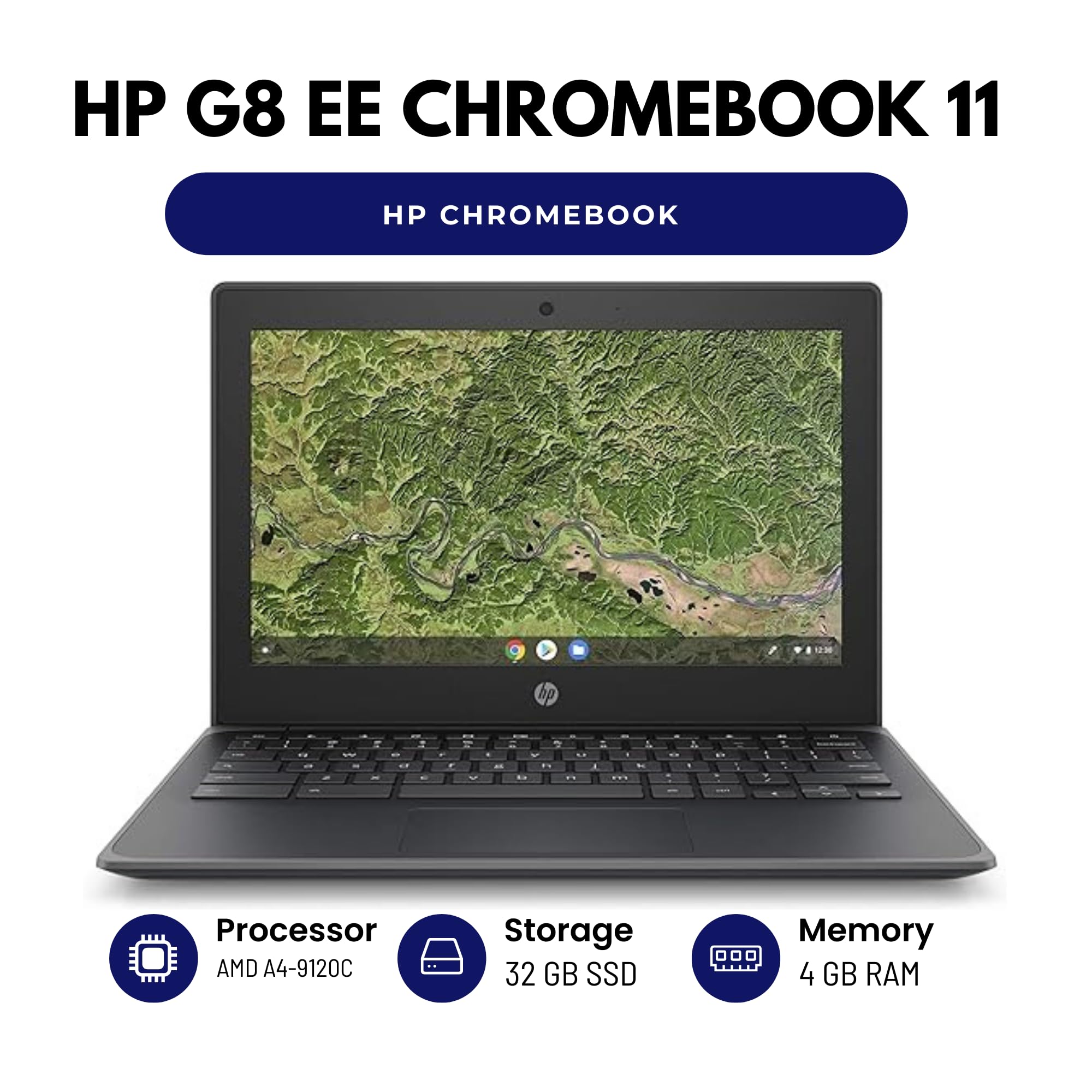 estock HP G8 EE ChromeBook 11-11.6" Screen - Intel N4120 CPU - 4GB RAM - 32GB SSD - Renewed