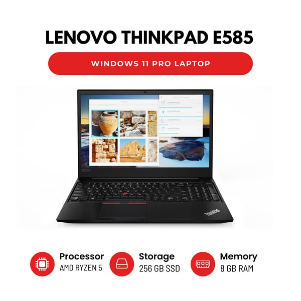 Lenovo ThinkPad E585 15.6" Laptop - AMD Ryzen 5 CPU, 8GB RAM, 256GB SSD, Windows 11 Pro (Renewed)