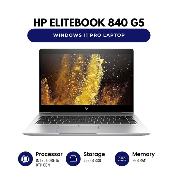 HP EliteBook 840 G5 14" Laptop, Intel Core i5 8th Gen CPU, 8GB RAM, 256GB SSD, Windows 11 Pro (Renewed)