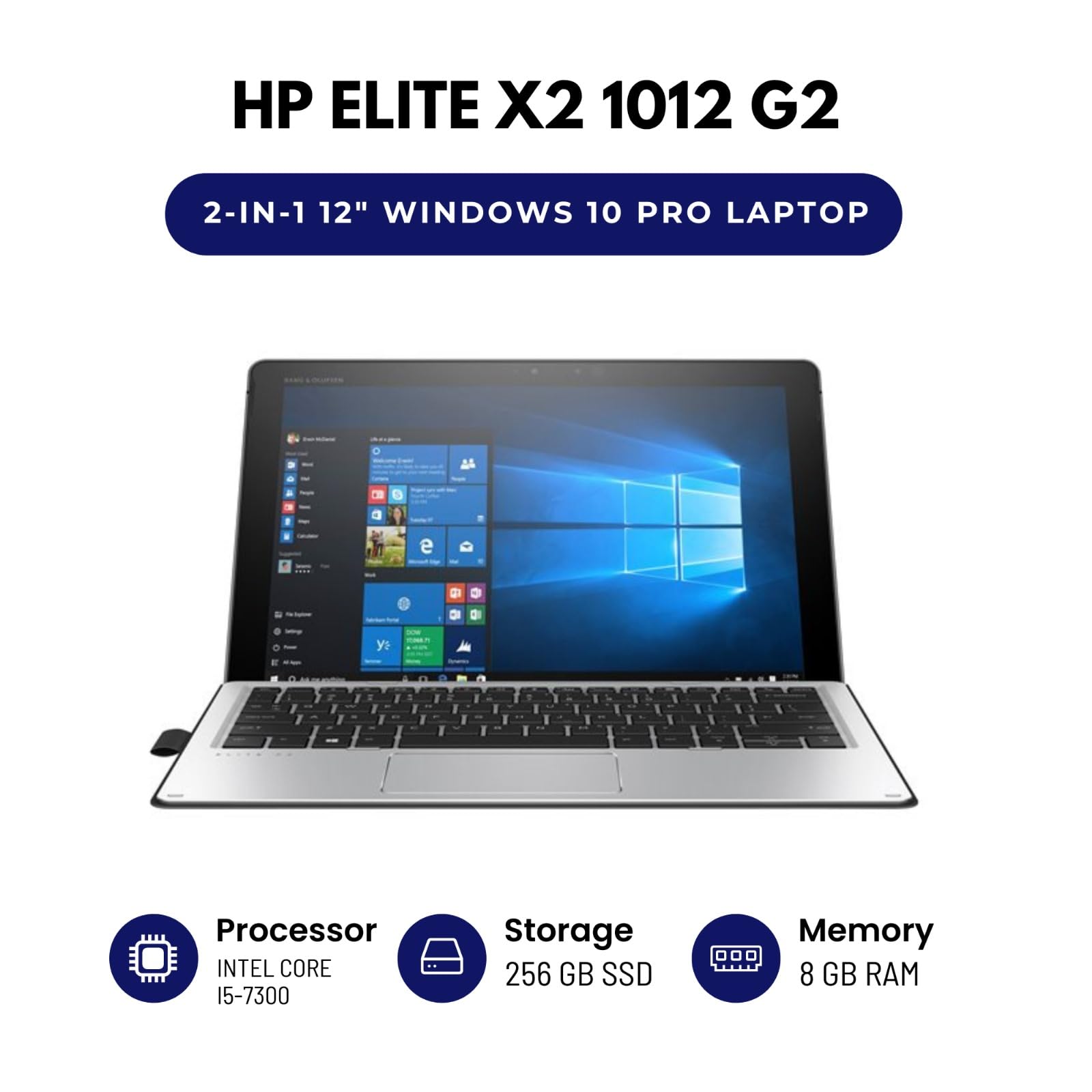 HP Elite X2 1012 G2 2-in-1 12" Laptop - Intel Core i5-7300 CPU - 8GB RAM - 256GB SSD - Windows 10 Pro - UK Keyboard Cover (Renewed)