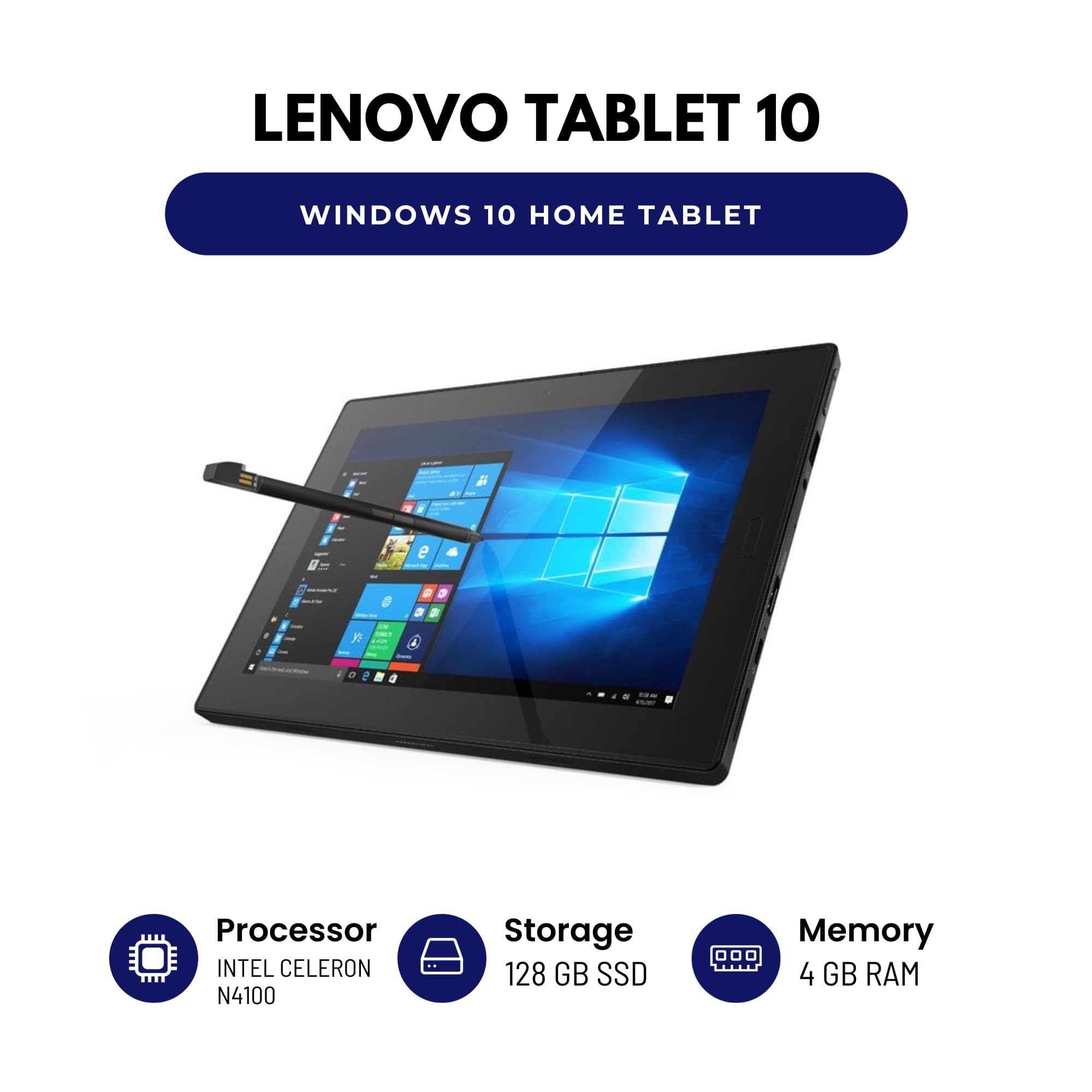 Lenovo Tablet 10 10" Tablet - Intel Celeron N4100 CPU - 4GB RAM - 128GB SSD - Windows 11 Pro - Tablet Only - Renewed