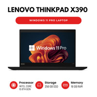 Lenovo ThinkPad X390 13" Laptop - Intel Core i5 8th Gen CPU - 16GB RAM - 256GB SSD - Windows 11 Pro (Renewed)