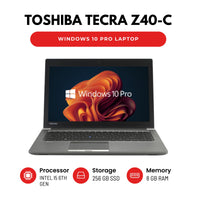 Toshiba Tecra Z40-C 14" Laptop - Intel Core i5 6th Gen CPU - 8GB RAM - 256GB SSD - Windows 10 Pro (Renewed)