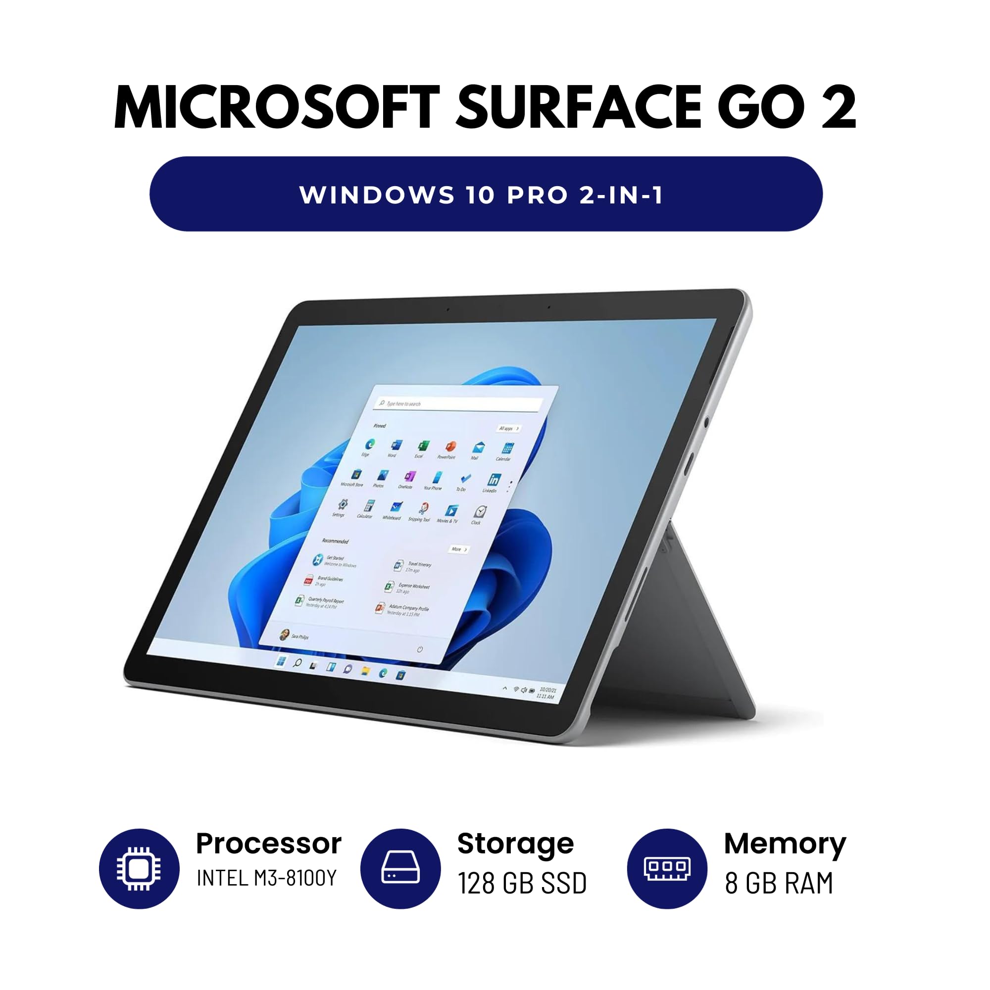 Microsoft Surface Go 2 10.5" 2-in-1 Laptop - Intel M3-8100Y CPU - 8GB RAM - 128GB SSD - Windows 10 Pro - Tablet Only - Renewed